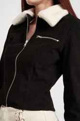 Women’s Contrasted Collar Cropped Cuff Jacket | Zarnesh